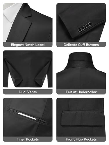 MAGE MALE Men's 3 Piece Suit Slim Fit One Button Business Wedding Formal Blazer Jacket Vest Pants Set Black