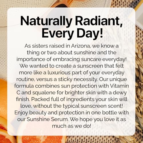 EveryRay Suncare - Sunshine Serum - Enriched Mineral Suncreen Serum - 1.69 fl oz - SPF 50 with skin hydrating squalane and Vitamin C - For All Skin Types and Skin Tones