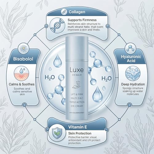 AMOQUCT Luxe Eye Balm, Eye Balm Stick, 3-in-1 Hydrating & Smoothing Eye Cream with Collagen, Lightweight Formula for Daily Eye Care, Portable Design