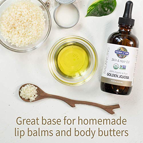 Garden of Life Jojoba Oil 100% Organic & Pure Golden Jojoba Oil for Hair, Skin and Face - Cold Pressed Body Oil, Massage, or Use as a Carrier Oil for Making Lip Balms & Body Butters, 4 fl