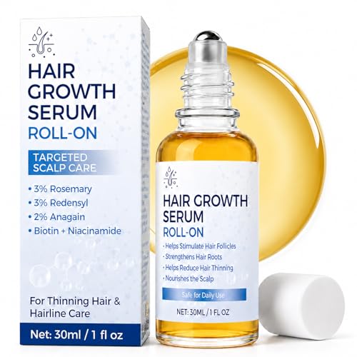 Hair Growth Serum Roll On 30ml with Rosemary Oil Redensyl AnaGain Fast Absorbing Scalp Care Hair Growth Serum Roll On for Thinning Hair and All Types