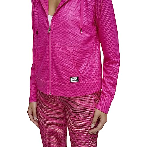 DKNY Women's Zip Up Sprint Mesh Hoodie, PEACKCOCK