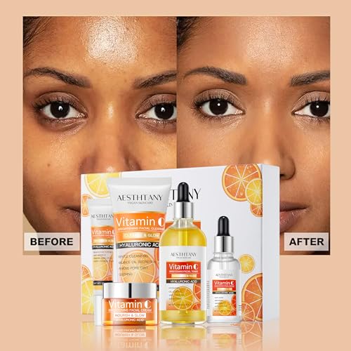 Vitamin C Skin Care Set Moisturizing Hyaluronic Acid Skin Care Kit,Face Cream,Face Serum,Eye Cream, Toner For Hydrating Skin, Anti-Aging Skin,5PCS For Women Beauty Set Gift Set