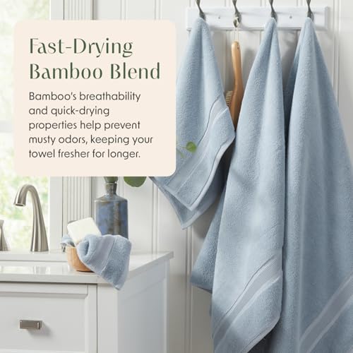 Springtree Home Luxury Bamboo Rayon Plush Bath Towel Set | 4-Pack| Blue Fog