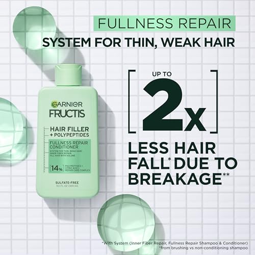 Garnier Fructis Hair Filler Fullness Repair Conditioner, Volumizing Conditioner with Polypeptides and Hair Repair Complex for Thin, Weak Split Ends, 10.1 Fl Oz