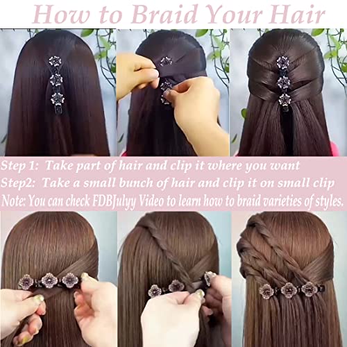 Sparkling Crystal Stone Braided Hair Clover Clips for Thick Thin Hair, Girls/Women Hair Accessories for Styling Sectioning, Large, 8 Pcs