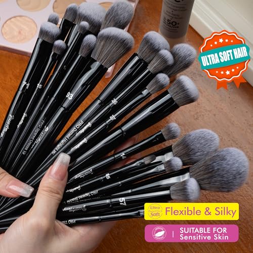 Bueart Design 32Pcs PRO Grade Makeup Brushes Set with Super large Holder, Premium Ultra-soft Synthetic Foundation Contour Powder Blush Concealer Eyeshadow Classic Black Make up Brush