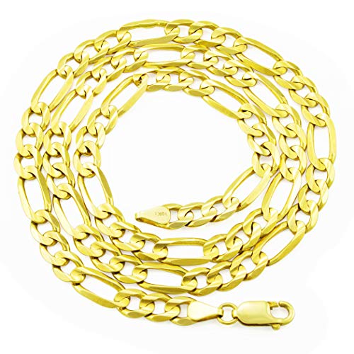 Nuragold 14k Real Yellow Gold Figaro Link 7.5mm Wide Chain Mens Necklace - 24"