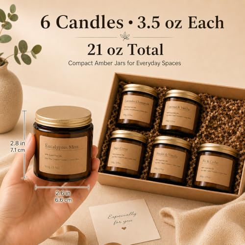 6-Pack Scented Candles for Home, 3.5 Oz Soy Wax Aromatherapy Candle Gift Set, Lavender Chamomile, Eucalyptus Mint & Vanilla, Birthday Gifts for Women, Thank You Graduation Gifts