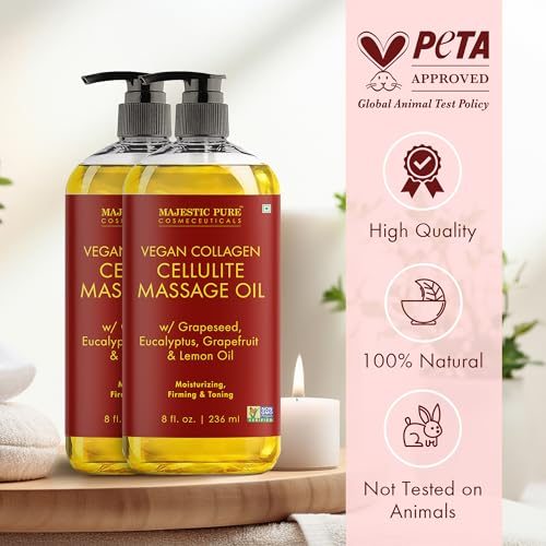 Majestic Pure Cellulite Massage Oil, Toning Body Blend, 8 Fl Oz, 2-Pack