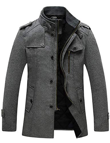 wantdo Men's Casual Coat Cold Weather Wool Jacket Overcoat Thick Grey Medium