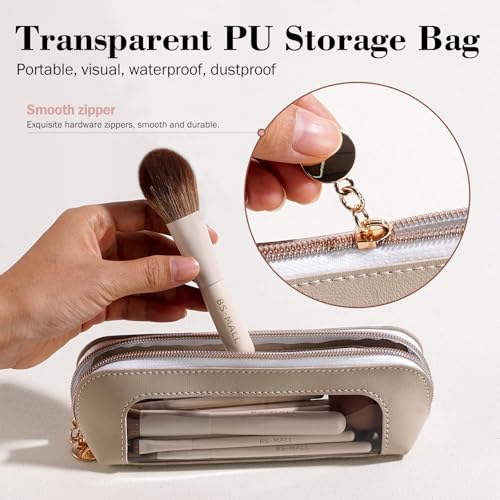 BS-MALL 14 Pcs Makeup Brushes Set with 1 Pcs Makeup Sponge – Essential Foundation Powder Concealers, Eye Shadows, Blush Makeup Brushes with Travel Makeup Case (Beige)