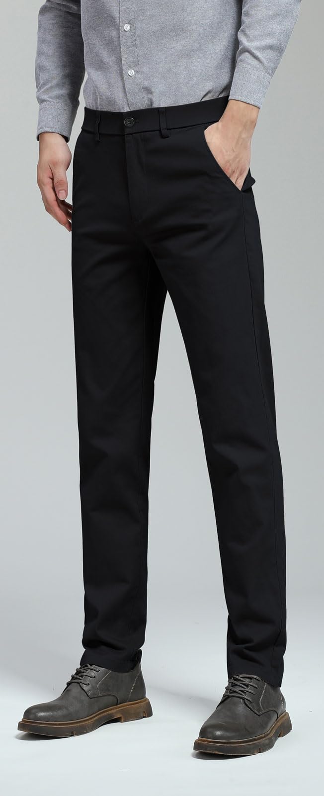 Plaid&Plain Men's Skinny Stretchy Khaki Pants Colored Pants Slim Fit Slacks Tapered Trousers 819 Black 31X30