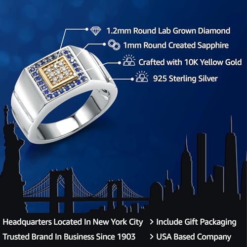 Gem Stone King Men's Ring In 10K Yellow Gold and 925 Sterling Silver 2 Tone Jewelry Gift For Men Dad | Available In Size 9, 10, 11, 12, 13