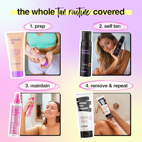 b.tan Violet Self Tanner Kit | Fall In Love at First Tan Bundle - Dark Tanning Mousse with Mitt Applicator, 1 Hour Express, Best Bronzing Glow, No Orange Tones or Fake Tan Smell, Vegan, 6.7 Fl Oz