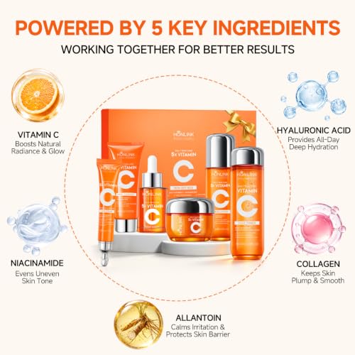 Vitamin C Niacinamide Skincare Set, Daily Facial Care Routine with 6-Piece