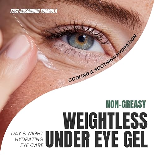 Alozera Wake Up Under Eye Gel Cream with Aloe Vera, Collagen & Cucumber, Anti-Aging, Hydrating, Soothing & Cooling Treatment for Dark Circles, Puffiness and Under Eye Bags, Fast-Absorbing, Day & Night