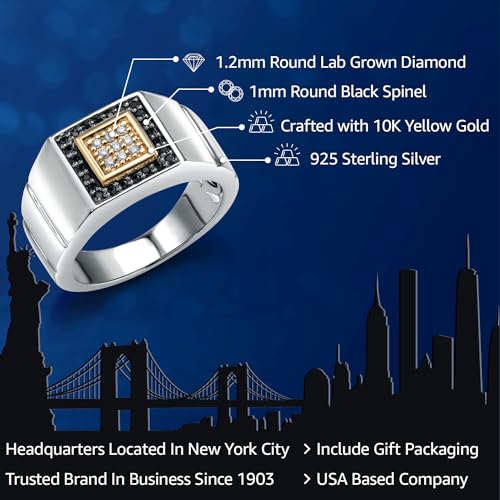 Gem Stone King Men's Ring In 10K Yellow Gold and 925 Sterling Silver 2 Tone Jewelry Gift For Men Dad | Available In Size 9, 10, 11, 12, 13