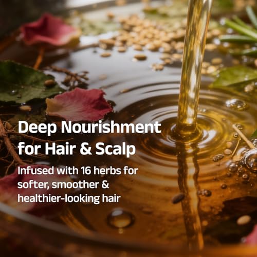 Vedix Keshamrut Herbs Infused Ayurvedic Hair Oil With Bhringraj, Amla & Rosemary I Control Hair Fall & Boost Hair Growth I 16+ Whole Herbs, Leaves & Flowers I No Mineral Oils & Chemicals (200ml)