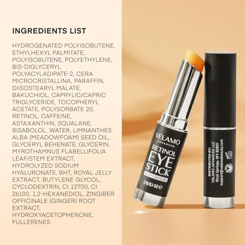 VELAMO ADVANCED Retinol Eye Stick: Retinol Eye Cream for Dark Circles and Puffiness with 1% Bakuchiol and Caffeine - Visibly Reduces Fine Lines Wrinkles Under Eye Bags with Upgraded Formula 0.1 OZ/3g