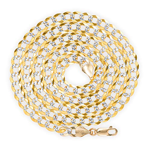 Nuragold 14k Real Yellow Gold Cuban Curb 6mm Solid Pave Chain Necklace - 30"
