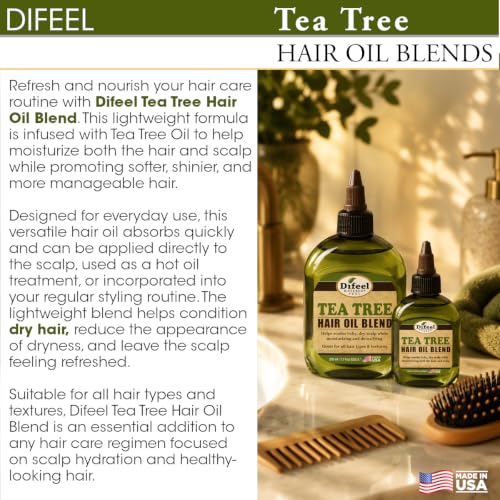 Difeel Tea Tree Hair Oil Blend 7.1 Ounces - Lightweight Hair and Scalp Treatment for Dry Scalp and Hair Care