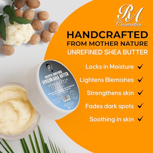 RA Cosmetics Whipped Shea Butter Baby Powder - 6oz | 100% Pure & Natural African Shea Butter for Men & Women - Ultimate Handcrafted Moisturizer with Essential Vitamins for Radiant Skin & Luscious Hair