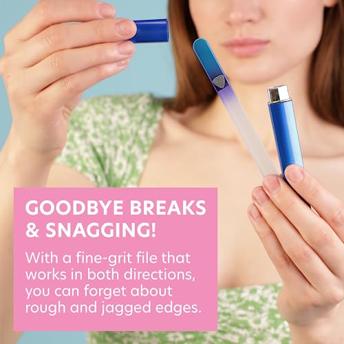 Bona Fide Beauty Glass Nail File with Case (Aqua Cobalt), Made in Czech