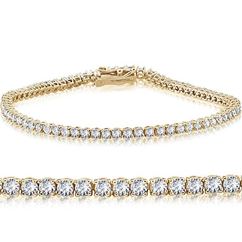 Pompeii 14k Yellow Gold 3 ct Round Cut Diamond Tennis Bracelet 7"