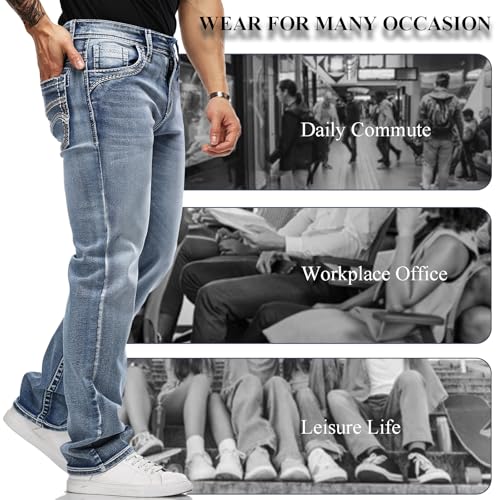 Classic Fit Jeans for Men Embroidered Design All Season Adult Denim Work Pants Everyday Casual Style Men's Pants (US, Waist, 32, Regular, Blue)