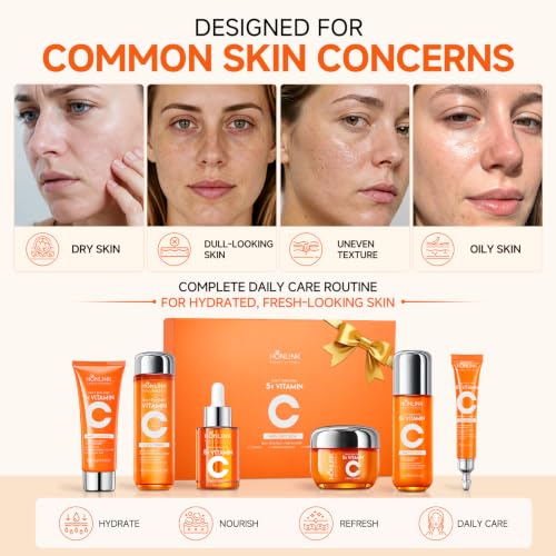 Vitamin C Niacinamide Skincare Set, Daily Facial Care Routine with 6-Piece