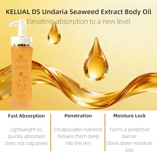 KELUAL DS Undaria Seaweed Extract Body Oil - Firming Hydrating with Seaweed & Botanical Oil, Clean Lightweight Hydration, Vegan & Cruelty-Free, Scented, Smooths Skin for Women, 120ml/4.06oz
