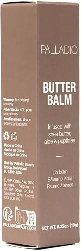 Palladio Butter Balm - Hydrating Lip Balm with Sheer Tint, Aloe, Peptides, Shea Butter, and Vegan Formulation for Instant Moisture, Shine, and Soothing Lip Care, Caramel Glazed