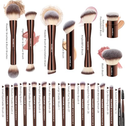 MAANGE 20 Pcs Makeup Brushes with Gift Box, Double-End Multi-functional Makeup Brushes for Blending Liquid Powder Concealer Cream Blush Buffe,CoffeeBrown