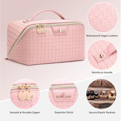 Travel Makeup Bag for Women: 3 Pcs Set Vagen Leather Make up Bag Hand-made
