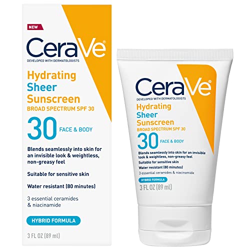 CeraVe Hydrating Sheer Sunscreen SPF 30 with Hyaluronic Acid, 3oz
