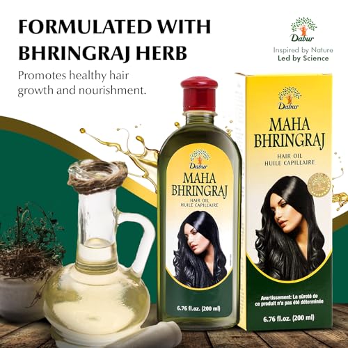 Dabur Maha Bhringraj Herbal Ayurvedic Hair Oil – Infused with Bhringraj Oil for Scalp Nourishment, Soft and Manageable Strands – Oils for Hair and Scalp Massage – 200ML (6.76 fl oz)