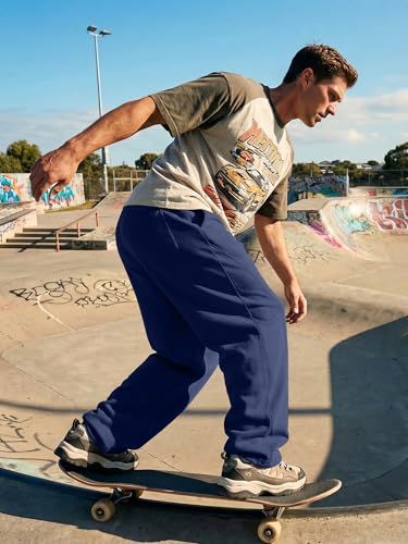 JMIERR Mens Baggy Sweatpants Drawstring Wide Leg Sweat Pants with Pockets Quiet Luxury Big and Tall, 3XL, Bluing