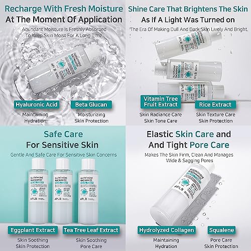 APLB Glutathione Niacinamide Facial Toner | LIPO GLUTA NIAC CEN™ 15.2% 5.41 FL.OZ/Korean Skincare, Replenishing Moisture, Revitalize for Gentle and Improve Skin Texture Through Niacinamide