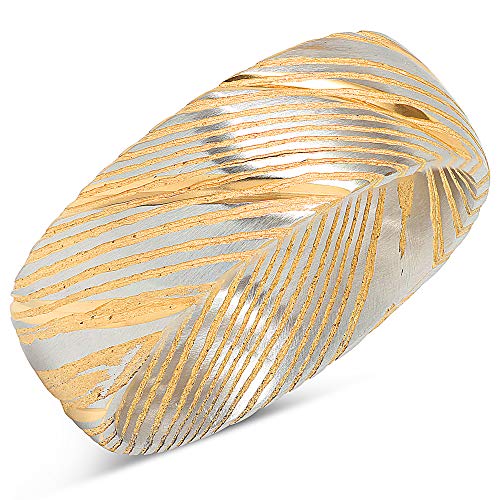 100S JEWELRY Damascus Steel Ring Men Wedding Band Two Tone Gold Silver Dome Comfort Fit Size 8-16 (Damascus, 16)