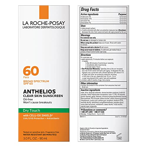 La Roche-Posay Anthelios Clear Skin Oil Free Sunscreen for Face, SPF 60 3oz