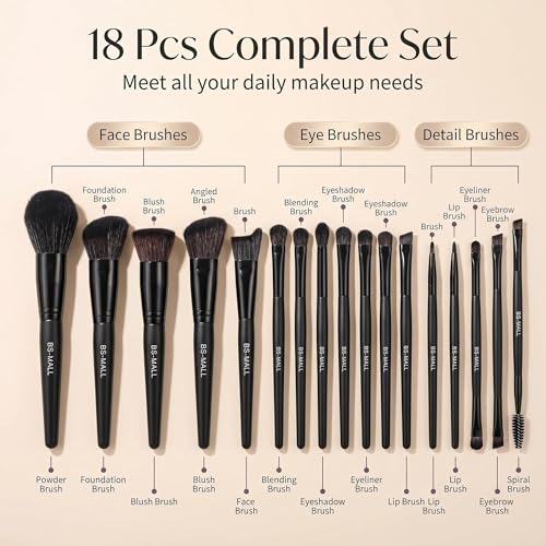 BS-MALL Makeup Brush Set 18 Pcs Premium Synthetic Foundation Powder Concealers Eye shadows Blush Makeup Brushes with black case (C-Black）