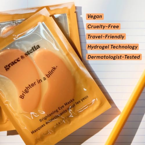 grace & stella New Brightening Eye Patches for Dark Circles (24 Pairs) - Vitamin C Under Eye Patches for Puffiness - Perfect Gifts for Women & Morning Skin Care Routine, Vegan Under Eye Mask