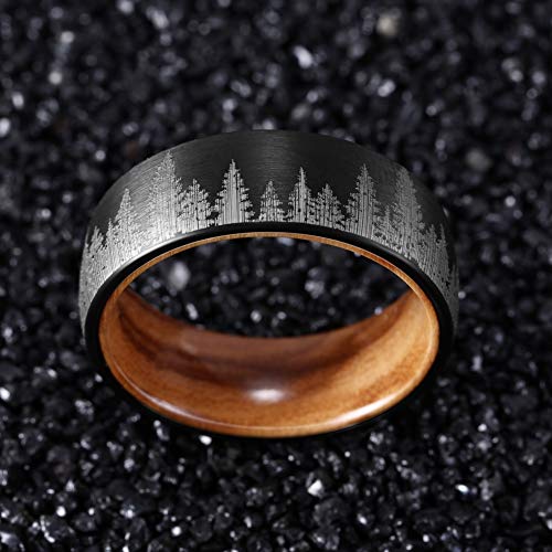 POYA TUNGSTEN Forest Rings for Men 8 mm Black Plated Wedding Band with Wood Liner Comfort Fit (7)