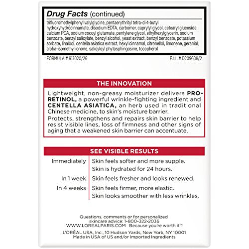 L'Oréal Paris Revitalift Anti-Wrinkle and Firming Face Moisturizer with SPF 25, Pro-Retinol and Centella Asiatica, Paraben Free, 1.7 oz (Packaging may vary)
