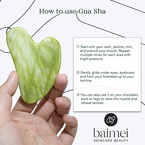 BAIMEI IcyMe Gua Sha & Jade Roller Facial Tools Face Roller and Gua Sha Set for Puffiness and Redness Reducing Skin Care Routine, Self Care Gift for Men Women - Green
