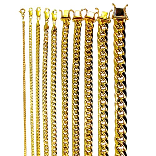 10K Yellow Gold Miami Cuban Necklace Bracelet Chain Men Women Jewelry 1.1g | 2mm | 7 Inches | MADE IN ITALY