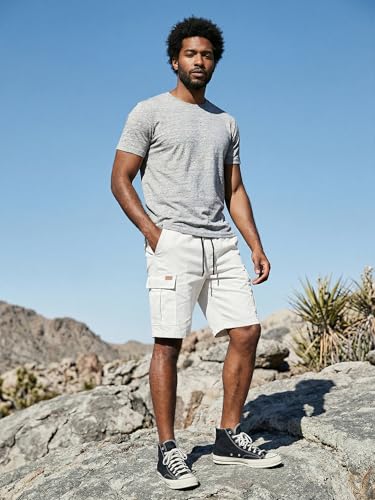 JMIERR Mens Casual Twill Cargo Shorts Cotton Drawstring Classic Cargo Chino Stretch Short with 6 Pockets for Men, US42(3XL), A White