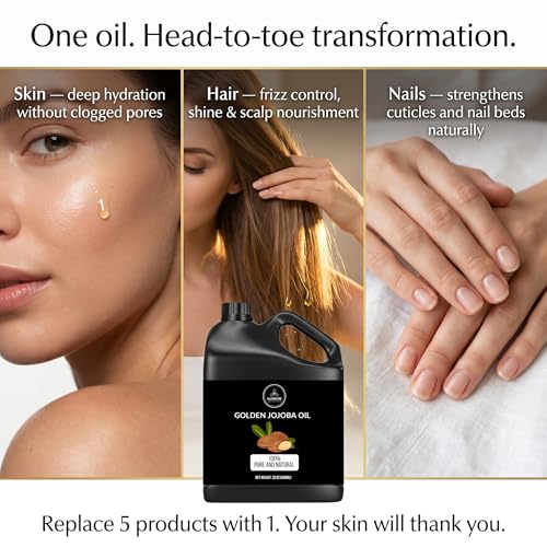 Naturevibe Botanicals Golden Jojoba Oil 32 oz – 100% Pure, Cold-Pressed Moisturizer for Skin & Hair | Antioxidant-Rich, Non-Greasy, Carrier Oil & Daily Hydration