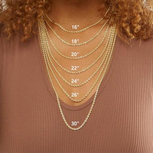 SHOP WGS 2MM 14K Solid Yellow Gold Rope Chain Necklace for Men & Women